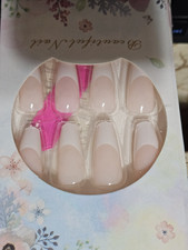 24 Pieces Press-on Nails - Long Coffin Glossy Natural w/White French Manicure