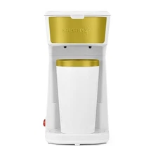 Holstein HH-09101050WG Personal Coffee Maker with 14oz Travel Mug White & Gold