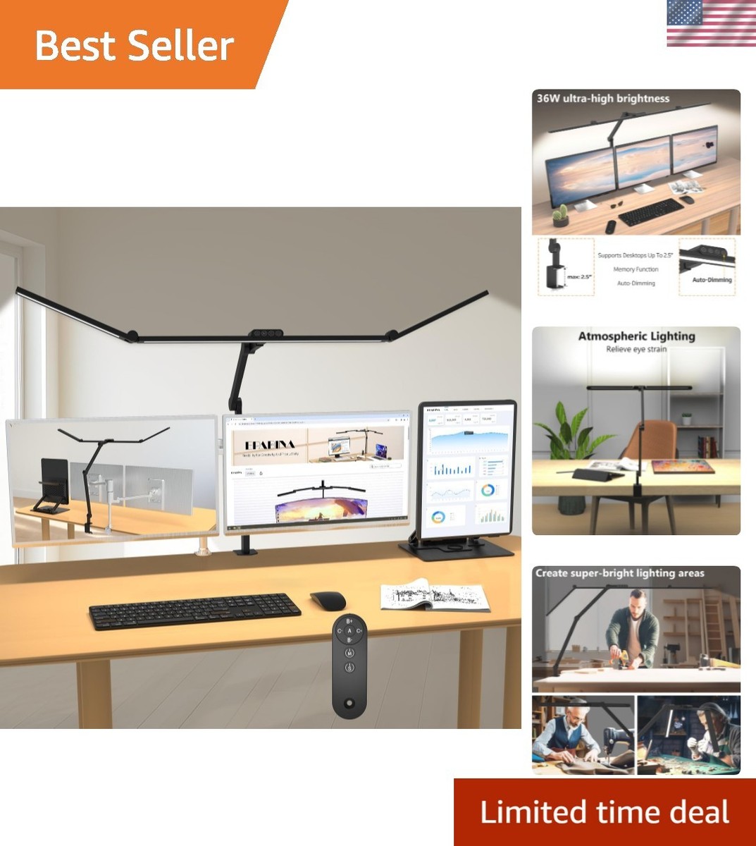 3000 Lumen Ultra Bright Architect Desk Lamp with Clamp, 36W Tall