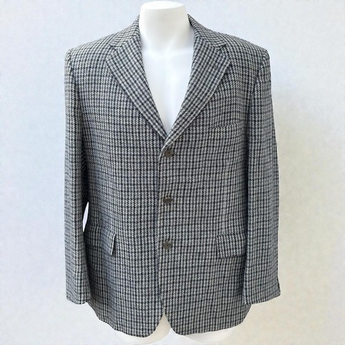 VTG Donegal Mist Blazer Jacket 44R Black Gray Houndstooth Handwoven Tweed Wool