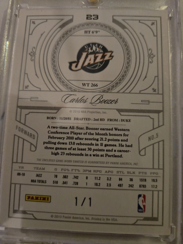 2009-10 National Treasures Century Material Carlos Boozer 1/1 Tag Game Worn Year - Image 4 of 4