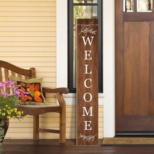 Welcome porch decoration wooden hanging signboard 47.2 inches high brown 
