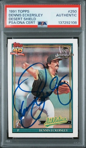 1991 Topps Desert Shield 250 Signed Dennis Eckersley Autograph Card Auto PSA A's