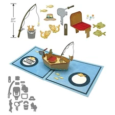 3D Pop up Fishing Metal Cutting Dies Stencils DIY Scrapbooking Craft Card Making