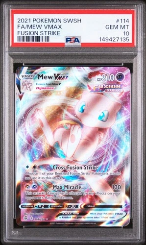 2021 POKEMON SWORD & SHIELD FUSION STRIKE #114 FULL ART/MEW VMAX PSA 10