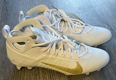 Nike Mens 9.5 Huarache 9 Elite Mid LAX Lacrosse Cleats White/Gold FD0088-100 NEW