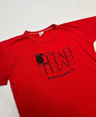True VTG Single Stitch 80s The Crab Trap Restaurant Employee T Shirt XL Funny