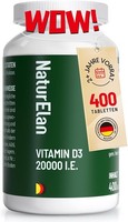 Vitamin D3 20000 I.E. Hochdosiert – 400 Tabletten Im Jahresvorrat, Sonnenvitamin