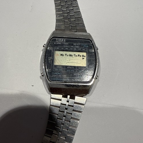 Vtg Timex Chronograph Alarm Timer Digital Watch World Time Steel Parts/Repair - Picture 14 of 16
