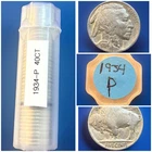 1934-P Buffalo Nickel Rolls. All Readable Dates!  40 Nickels, $2 Face!