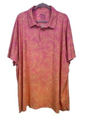 Birdie Bound Palm Tree Golf Polo Shirt Coral Pink Men s