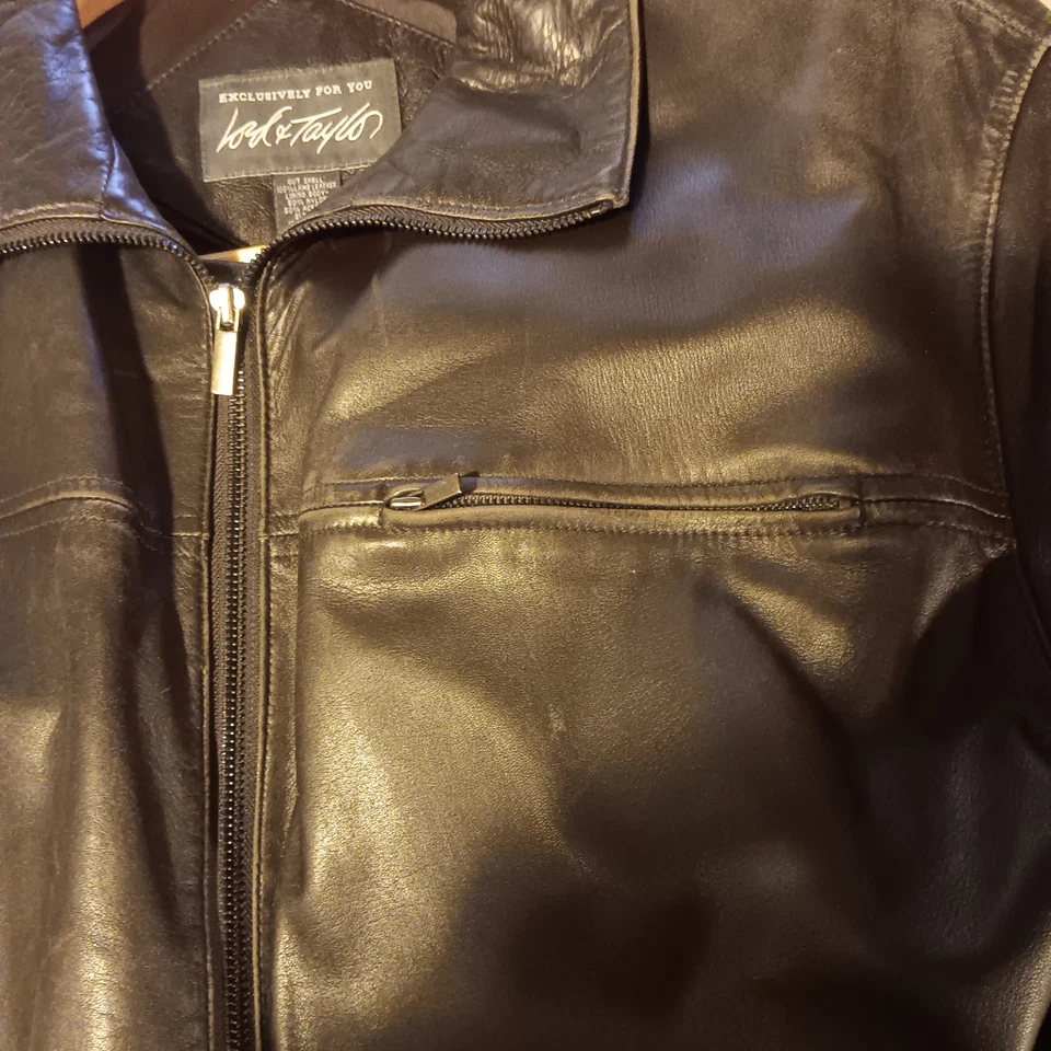 CHAQUETA BOMBER PIEL CORDERO CUERO HOMBRE XL, MARRÓN OSCURO LORD AND TAYLOR Foto 3 de 4