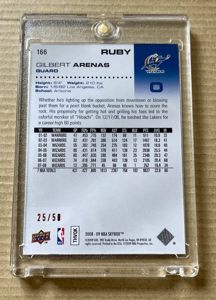 Skybox NBA Gilbert Arenas #166 2008-09 🔥 Rubí/50 Foto 2 de 2