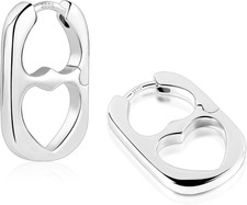 925 Sterling Silver Heart Rectangle Hoop Earrings for Women Trendy Geometric S92