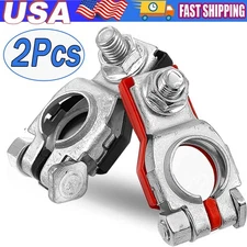 2 Car Battery Terminal Connector Top Post Positive Negative Heavy Duty Universal