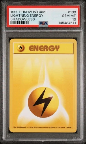 1999 POKEMON BASE SET SHADOWLESS #100 LIGHTNING ENERGY PSA 10