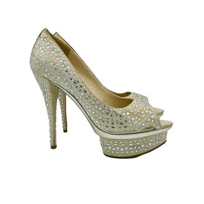 Enzo Angiolini Shoes Womens Size 7 M Beige Heels Stiletto Rhinestone Platform