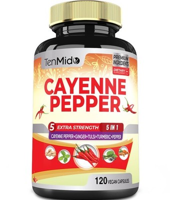 Cayenne Pepper Supplements Extract Capsules, 4 Months Supply with Ginger, Tur...