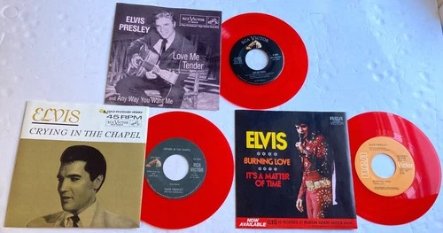 ELVIS PRESLEY Lot of 3 RED VINYL MINT USA 45's &  Picture sleeves
