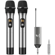 Wireless Microphone, 2 15 Channel Dual UHF Metal Cordless Handheld Mic Syst...