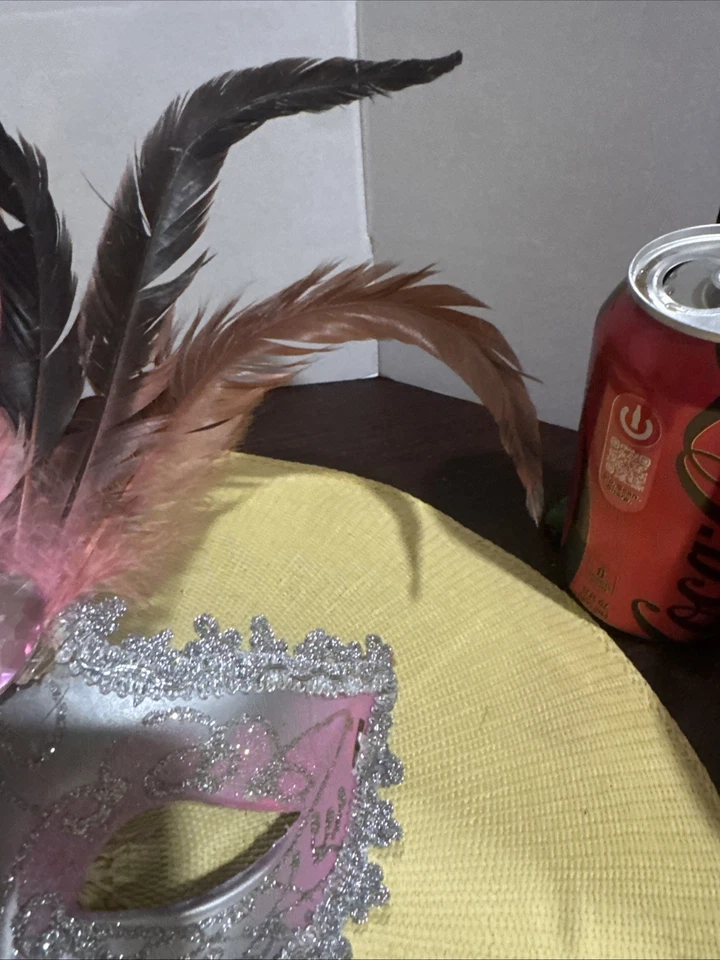 Carnival/Festival Venetian Style Feather String Tie Masquerade Mask Gold /Teal - Image 4 of 4