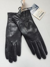 Fownes NWT Vintage Black Leather Gloves Thermal Fleece Lining 7.5