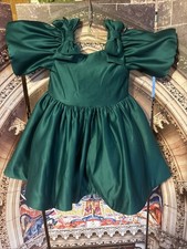 Janie and Jack Green Satin Bow Dress Button Up Back Lined - Size 2T. C132