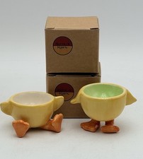 Vintage Yellow Orange Half Chick Bottoms & Feet Egg Cups Set of 2 Easter Kitschy