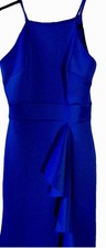 Spaghetti Strap Gown Women Small Blue Long Slit Dress Mermaid Graduation