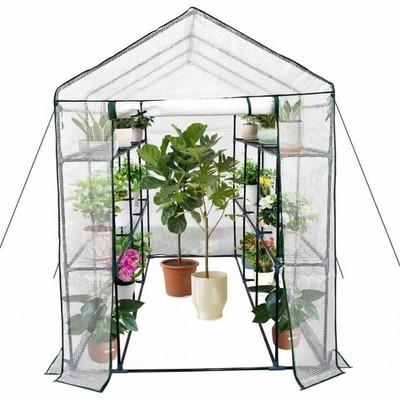 Portable Walk-in Greenhouse 3 Tiers 6 Shelves Outdoor Green House PE Cover