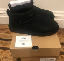 AUTHENTIC BRAND NEW UGG CLASSIC ULTRA MINI II 1116109 BLACK WOMAN  S BOOTS NIB 8