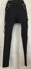blue life Leggins Black Ribbed Lace Up Sides With Netting Size XS