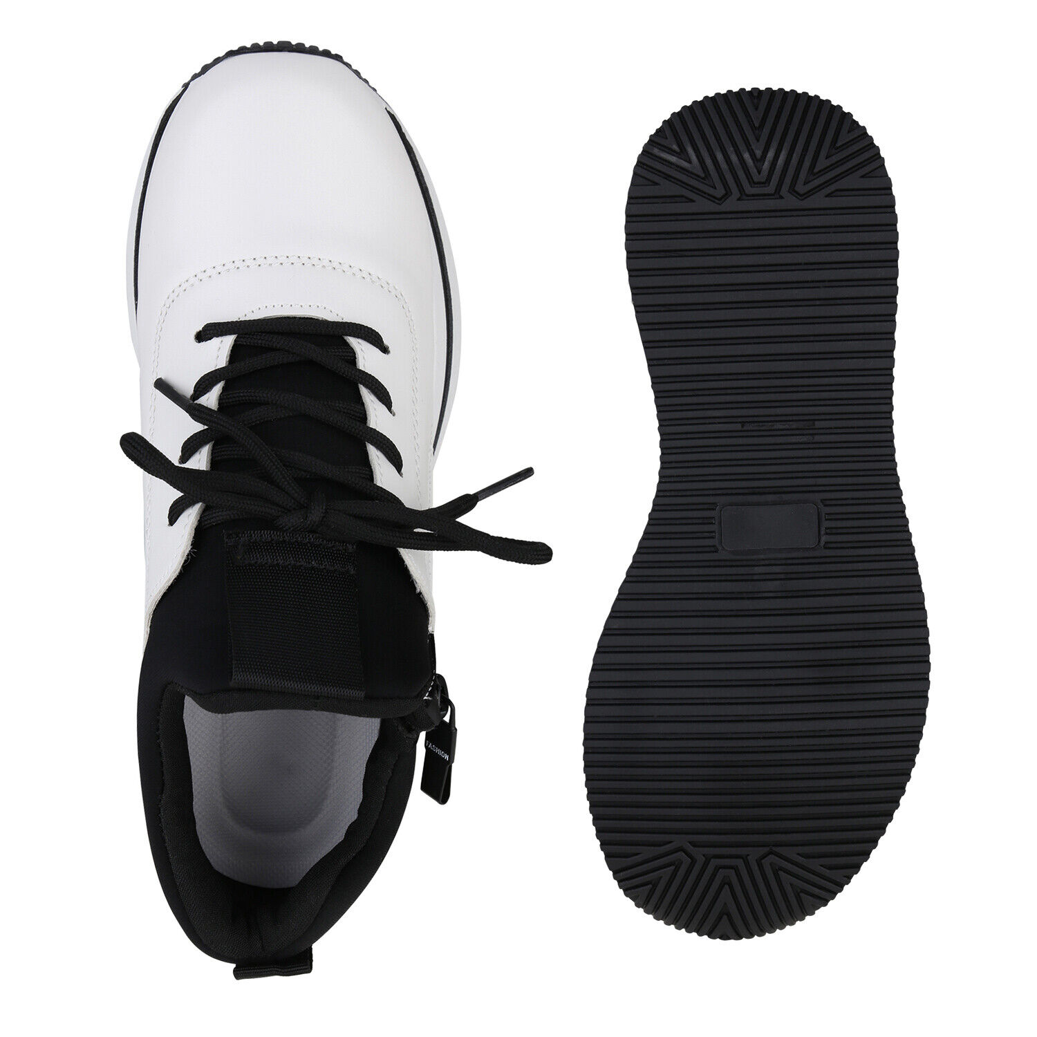 Damen Sneaker Zipper Schnürer Prints Profil-Sohle Schuhe 840982 Trendy Neu