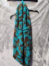 Brown Teal Plaid Stripe Crocheted Infinity Scarf Boho Peasant Hippie Cottagecore
