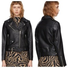 Stand Studio Polly Biker Black Leather Moto Jacket Womens 34 Us Xs 0 2