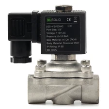 U.S. Solid 1/2 inch Stainless Steel Solenoid Valve VITON Seal 110V AC NC 145 psi