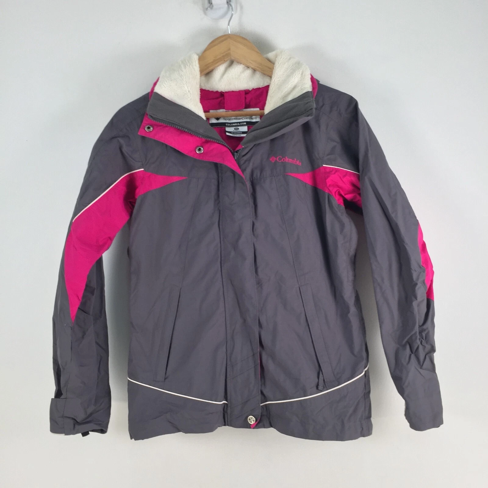 Columbia womens soft shell snow jacket size XS grey zip hooded long sleeve093587