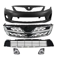 For 2011-2013 Toyota Corolla Front Bumper Cover & Upper Lower Grille & Fog Light