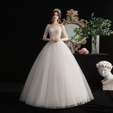Champagne white lace off-the-shoulder wedding dress, gown