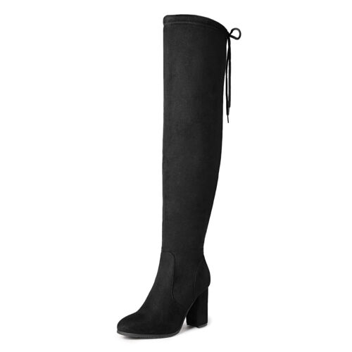 Damen Damen Mode Overknee Stiefel Party Sexy Blockabsatz Overknee Stiefel - Bild 4 von 24