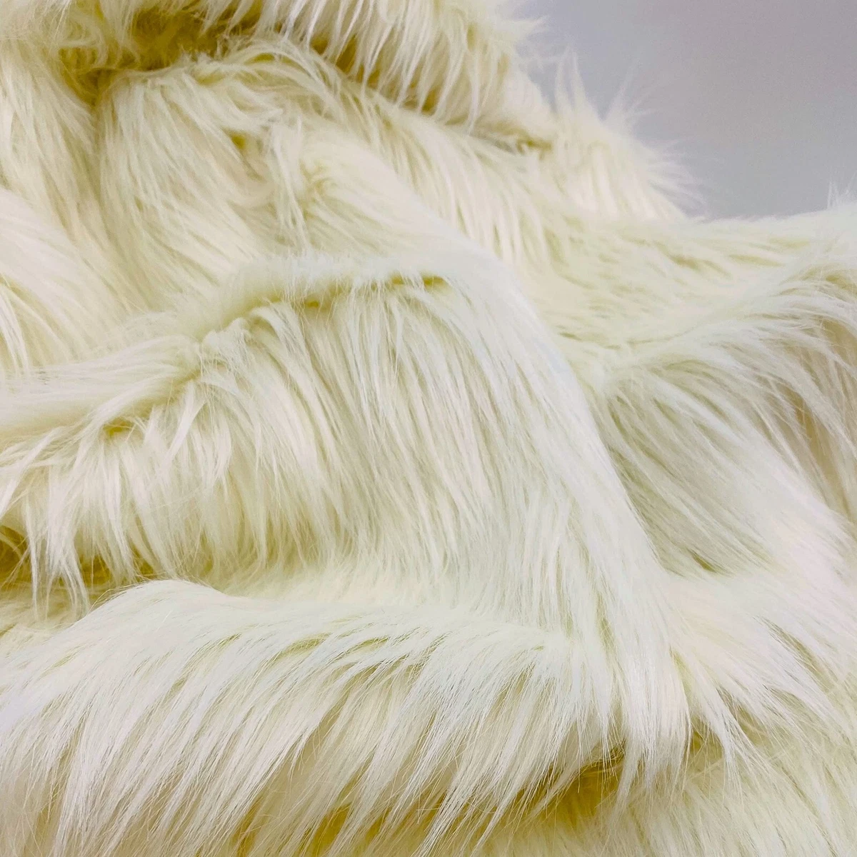 Ivory Mohair Shaggy Faux Fur Fabric By The Yard ( Long Pile ) 60 Wide