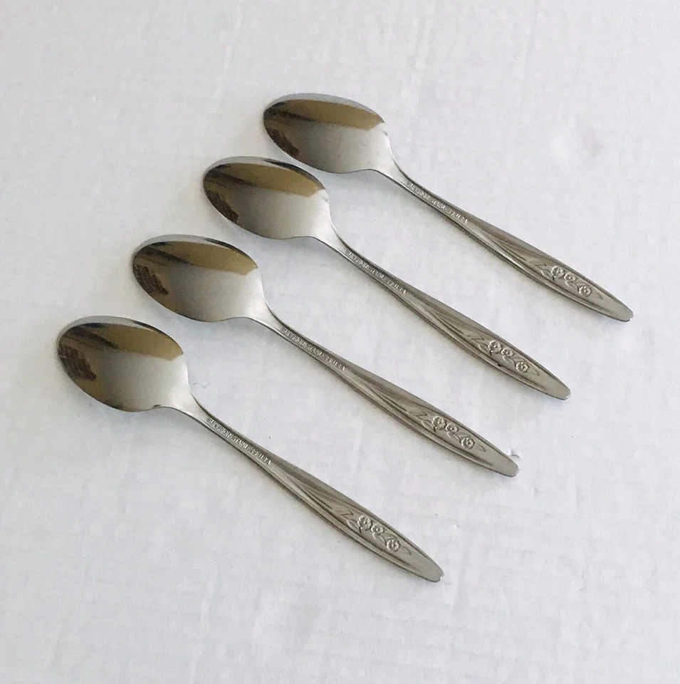 Superior Aço Inoxidável EUA Internacional Prata Rosa Radiante 4 Colheres de Chá Brilhante - Imagem 3 de 4