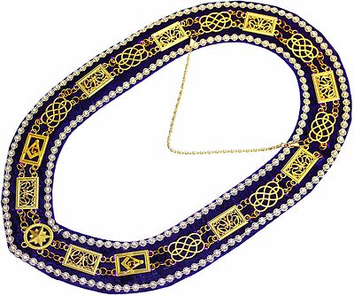 REGALIA MASONIC GRAND LODGE GOLDEN CHAIN RHINESTONE COLLAR PURPLE VELVET 100GRS
