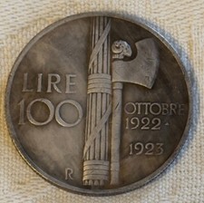 Moneta lire 100 Mussolini Benito Riproduzione 1923 Regno D'Italia