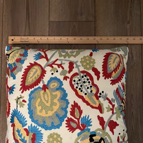 Pier 1 Imports 17"x 17" Embroidered Colorful Floral Leaves Decorative Pillow - Picture 5 of 5