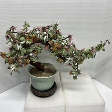 Vtg Japanese/Chinese/Asia Bonsai Jade Tree W/Berries 18" L 13" T w/pot stand
