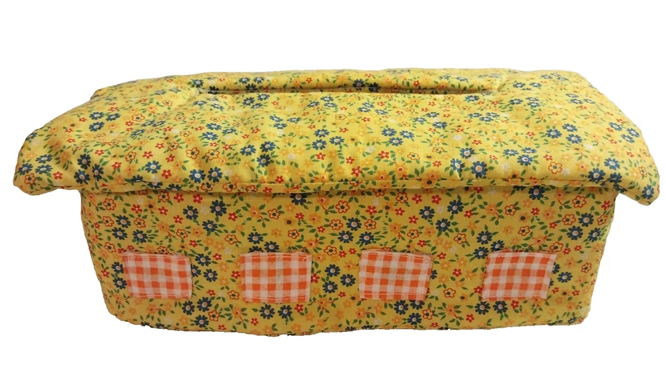 Cubierta de caja de pañuelos hecha a mano núcleo de cabaña calicó guinga telas florales amarillas Foto 4 de 4