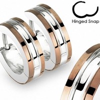 1 Paar Edelstahl Schmuck Klapp Ohrringe Creolen Huggie Silber / Bronze