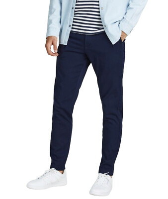Jack Jones Herren Chino Hose JJIMARCO JJDAVE AKM NAVY BLAZER Slim Fit  Blau