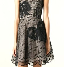 Bnwot RED VALENTINO Net a Porter Black ORGANZA LACE Dress 44 IT / 10 - 12 UK New